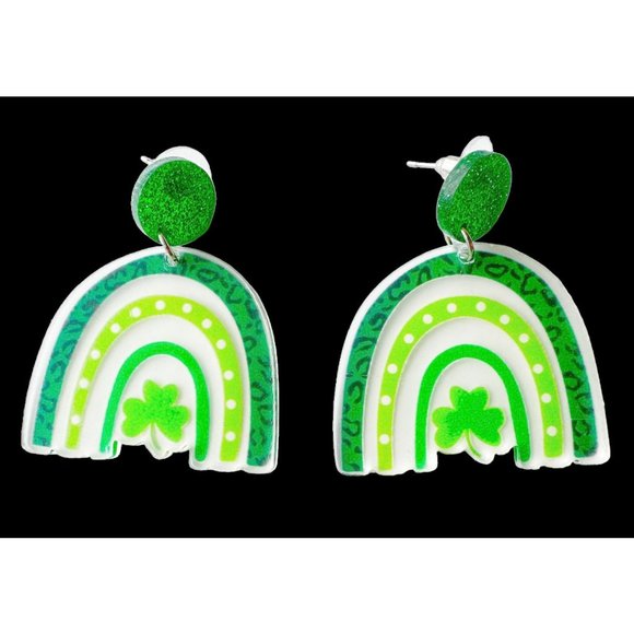 St Patrick's Day Earrings Shamrock Rainbow Shaped Dangle Whimsical New P… - Picture 1 of 12